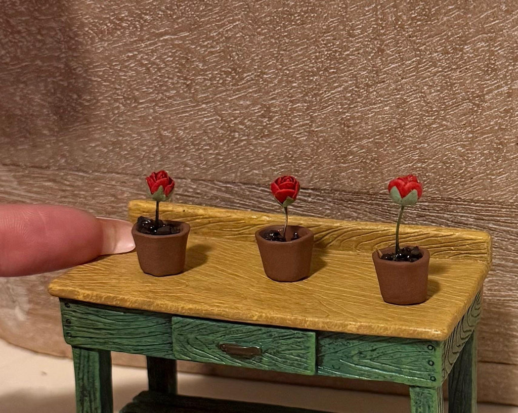Miniature rose in a terracotta pot-dollhouse scale