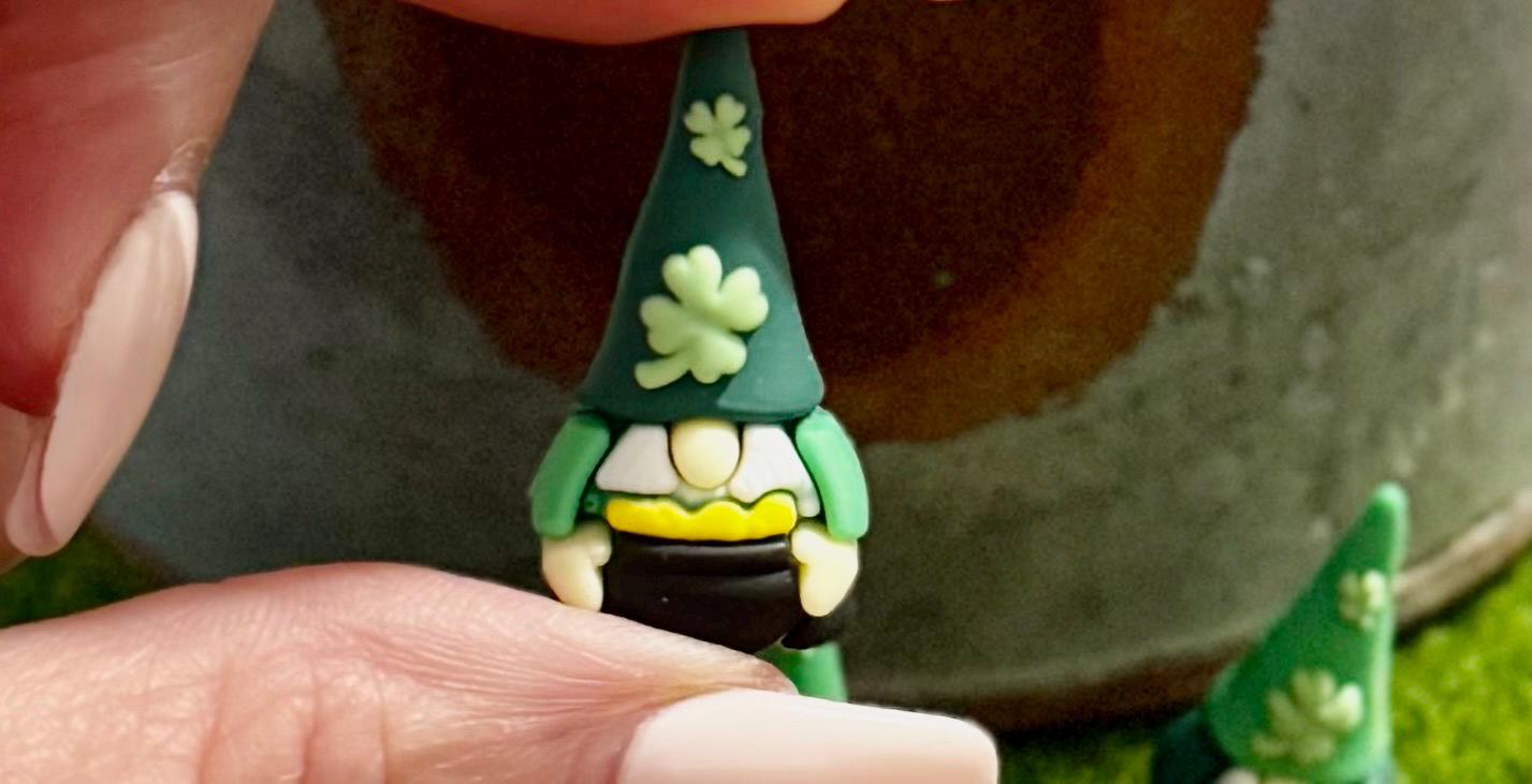 Miniature St. Patrick Day Gnome figurines with 2 Gold Bar Accessories