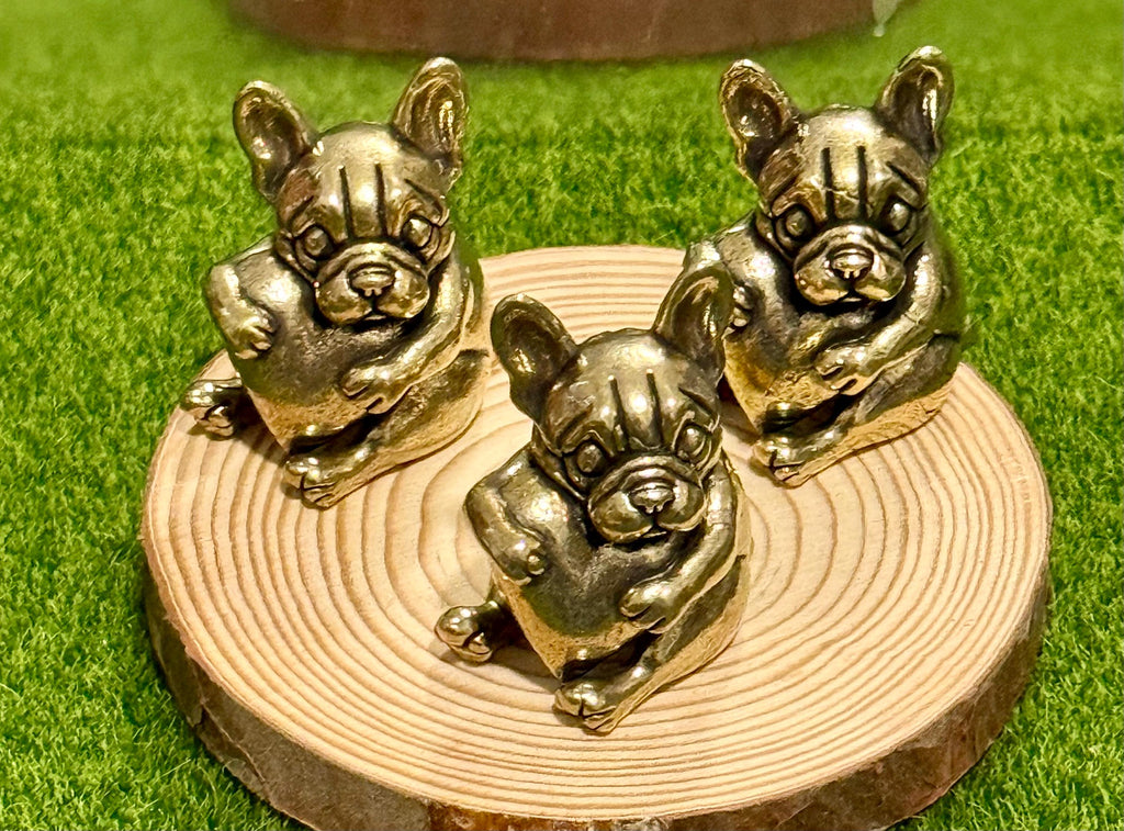 Miniature brass vintage Dog holding a heart figurine