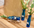 Miniature blue beachy themed glass bottles with plant-3 piece set