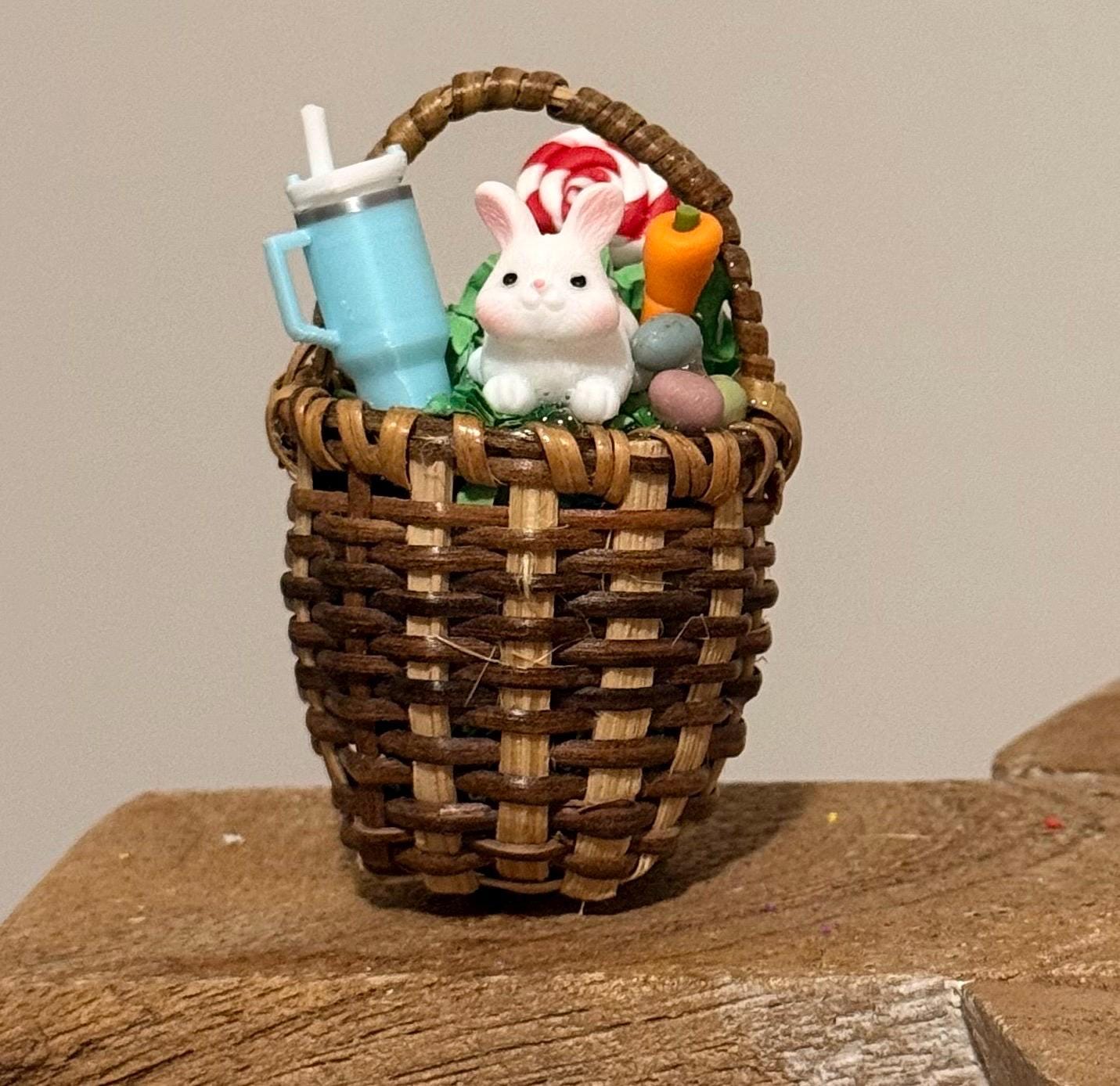 Miniature Easter Basket Filled- With Bunny and miniature Stanley cup