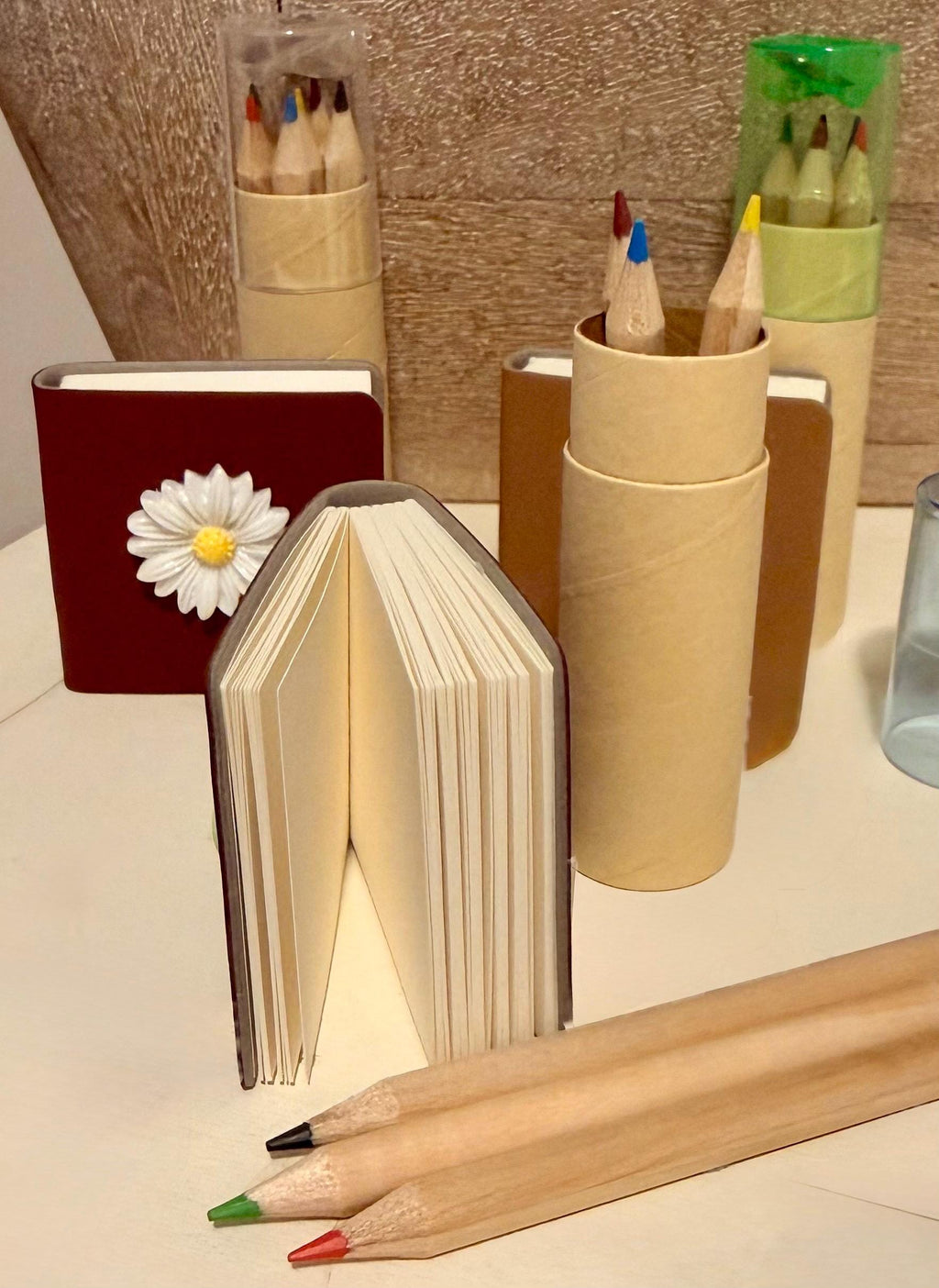 Miniature notebook and colored pencils set for writing/drawing