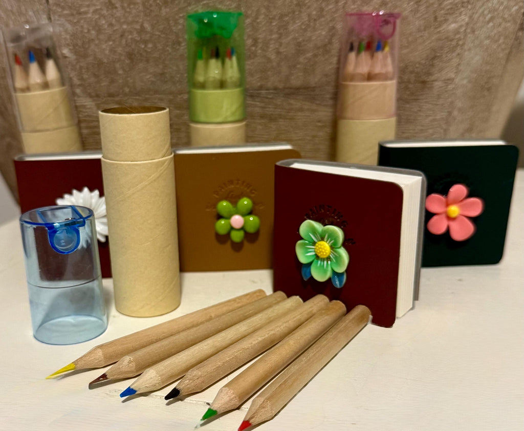 Miniature notebook and colored pencils set for writing/drawing