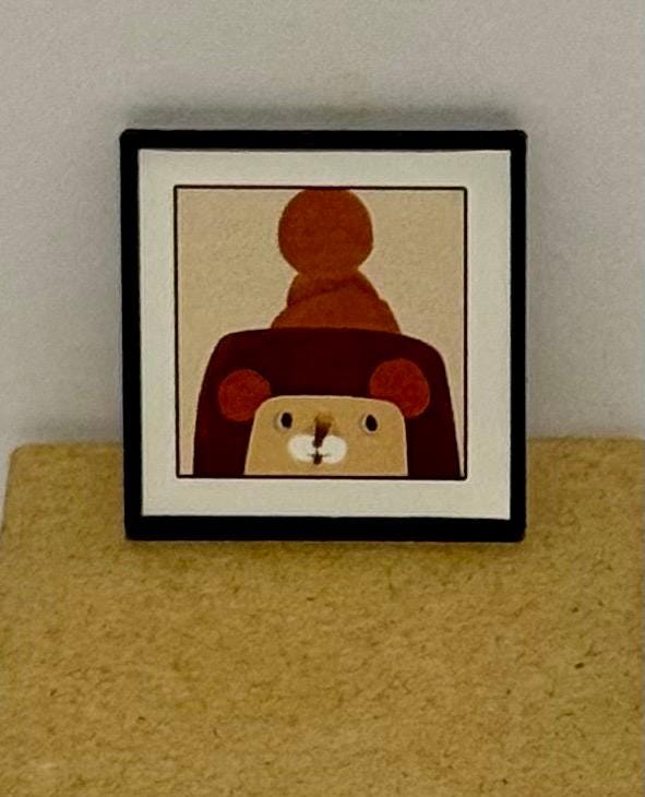 miniature animal art work in frame- dollhouse scale