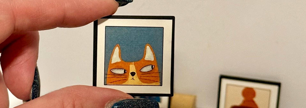miniature animal art work in frame- dollhouse scale