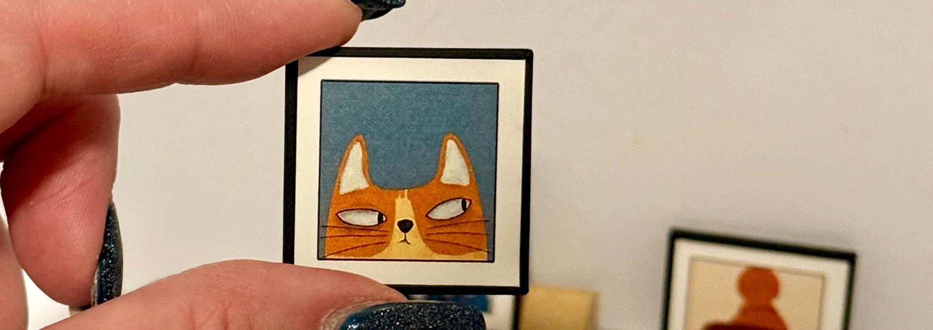 miniature animal art work in frame- dollhouse scale