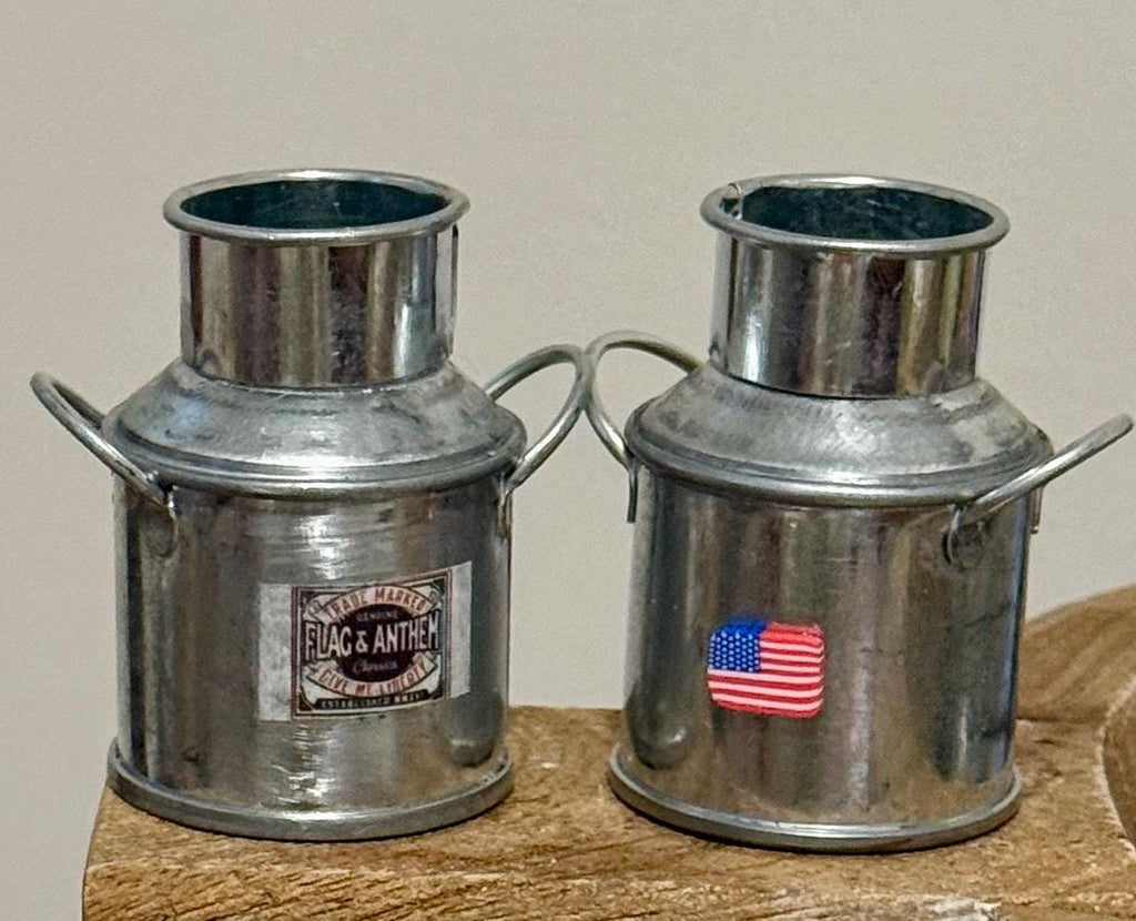 Miniature Americana Tin Milk Cans – Rustic Farmhouse Decor (2" Tall)