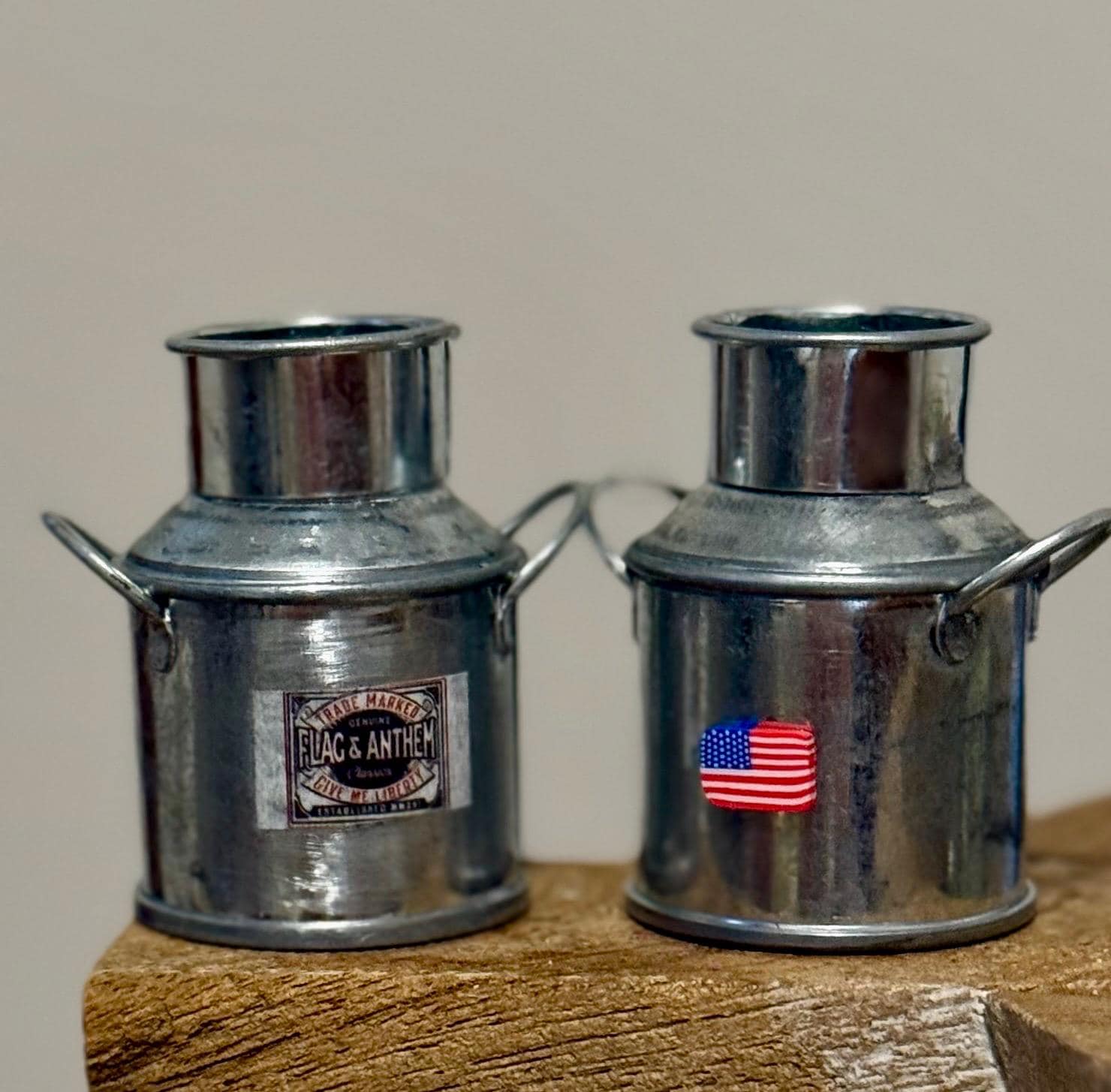 Miniature Americana Tin Milk Cans – Rustic Farmhouse Decor (2" Tall)