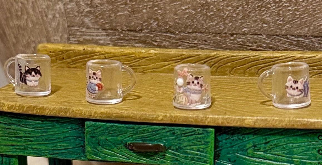 Miniature Cat Beverage Cups Set: Dollhouse Scale Drinkware for Decor