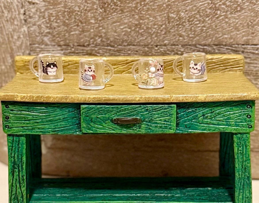 Miniature Cat Beverage Cups Set: Dollhouse Scale Drinkware for Decor