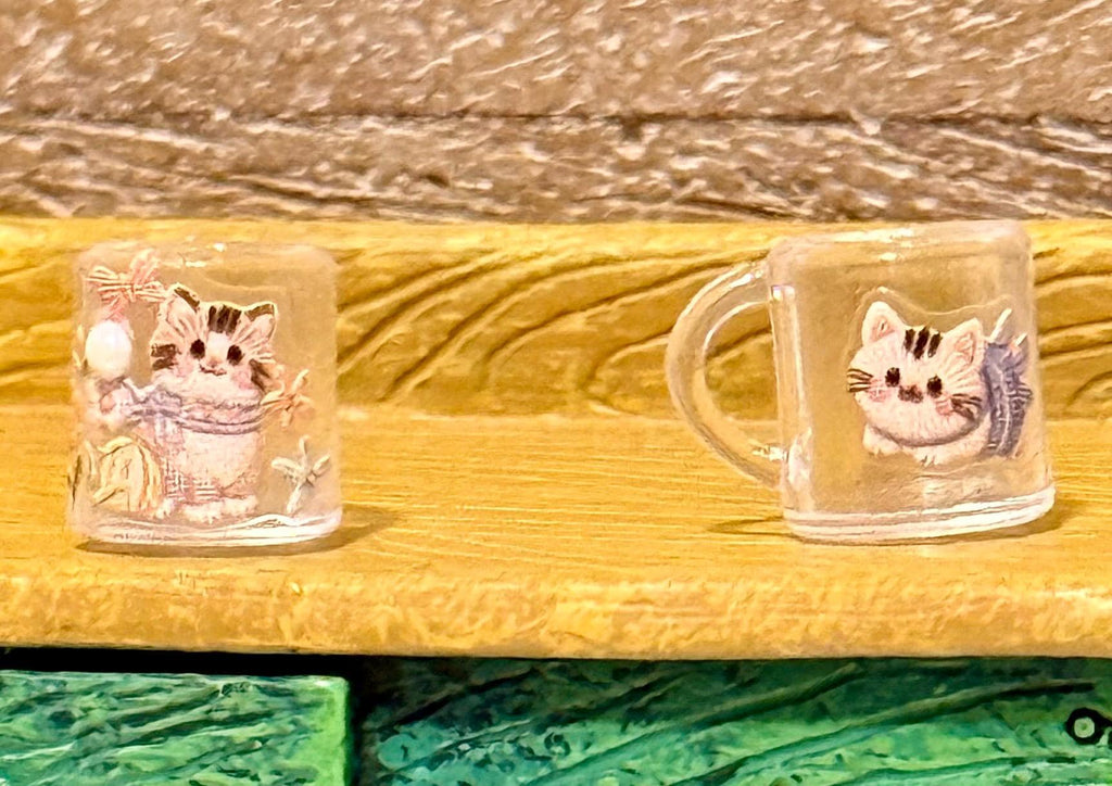 Miniature Cat Beverage Cups Set: Dollhouse Scale Drinkware for Decor