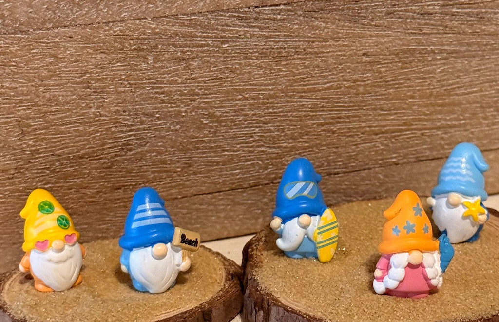 Miniature beach gnome figurines