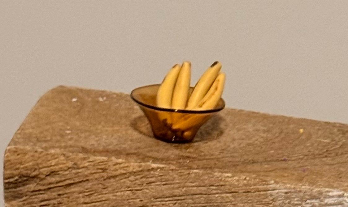 Miniature fruit in bowls- strawberries, lemons, bananas-dollhouse scale