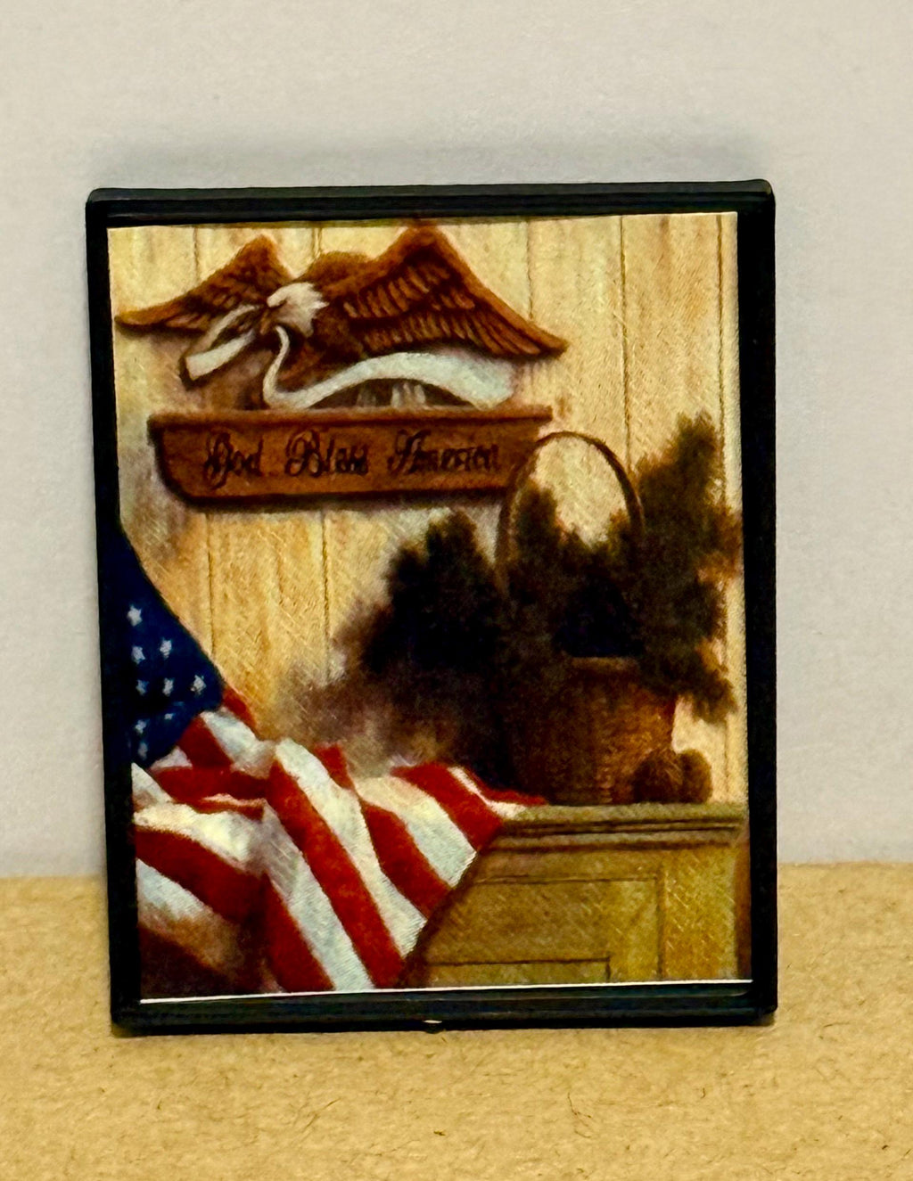 miniature Americana primitive art work in frames- dollhouse scale