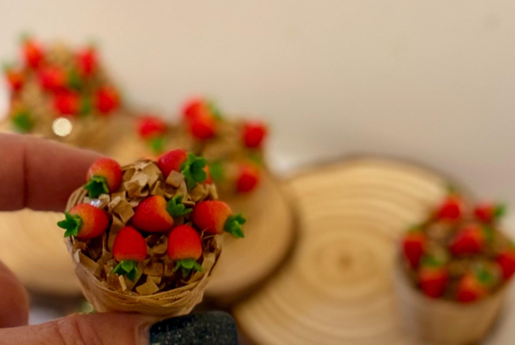 Miniature strawberries in basket
