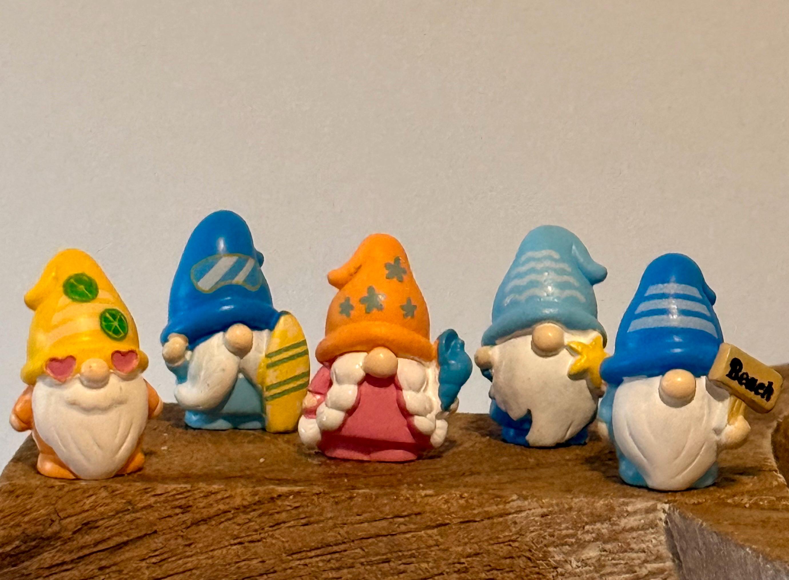 Miniature beach gnome figurines