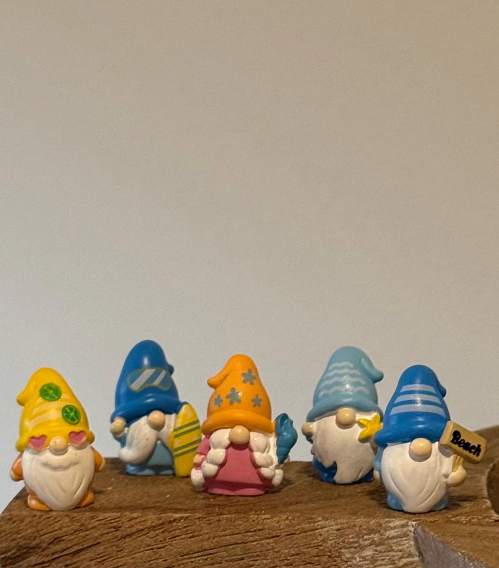 Miniature beach gnome figurines