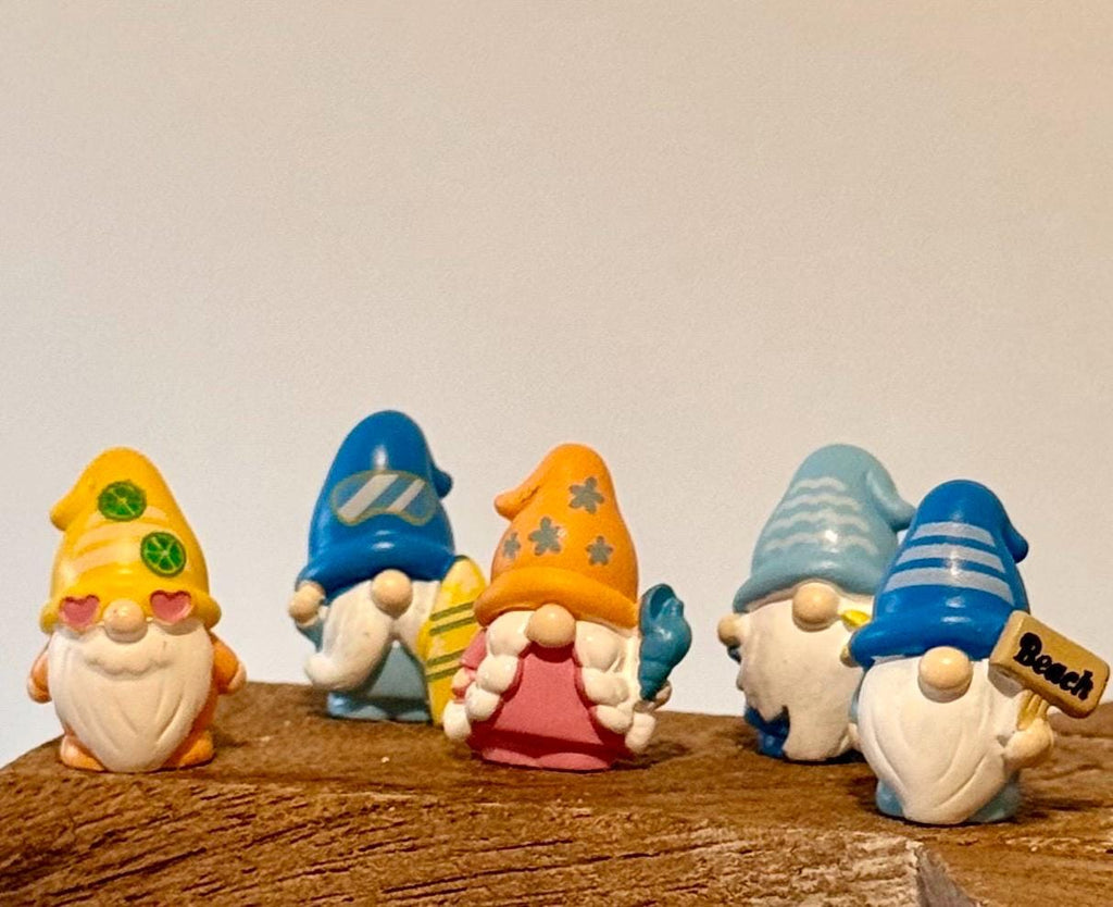 Miniature beach gnome figurines