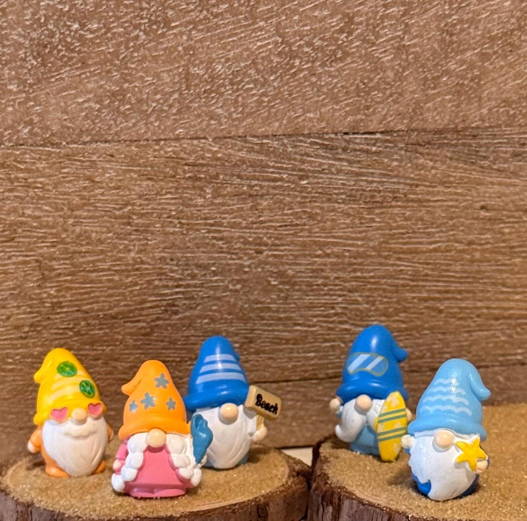 Miniature beach gnome figurines