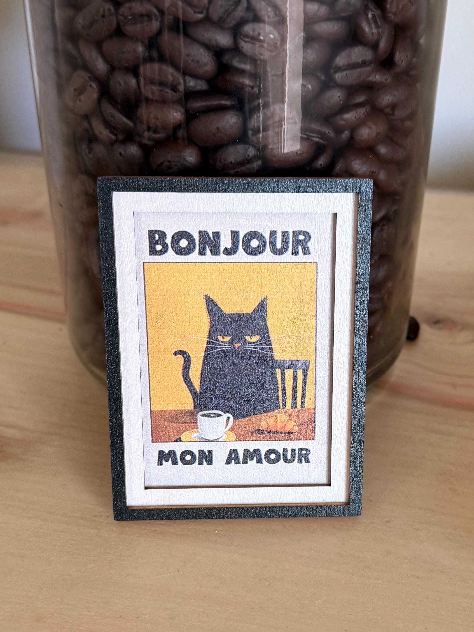 Decorative cat art Bonjour Mon Amour coffee- framed  magnets