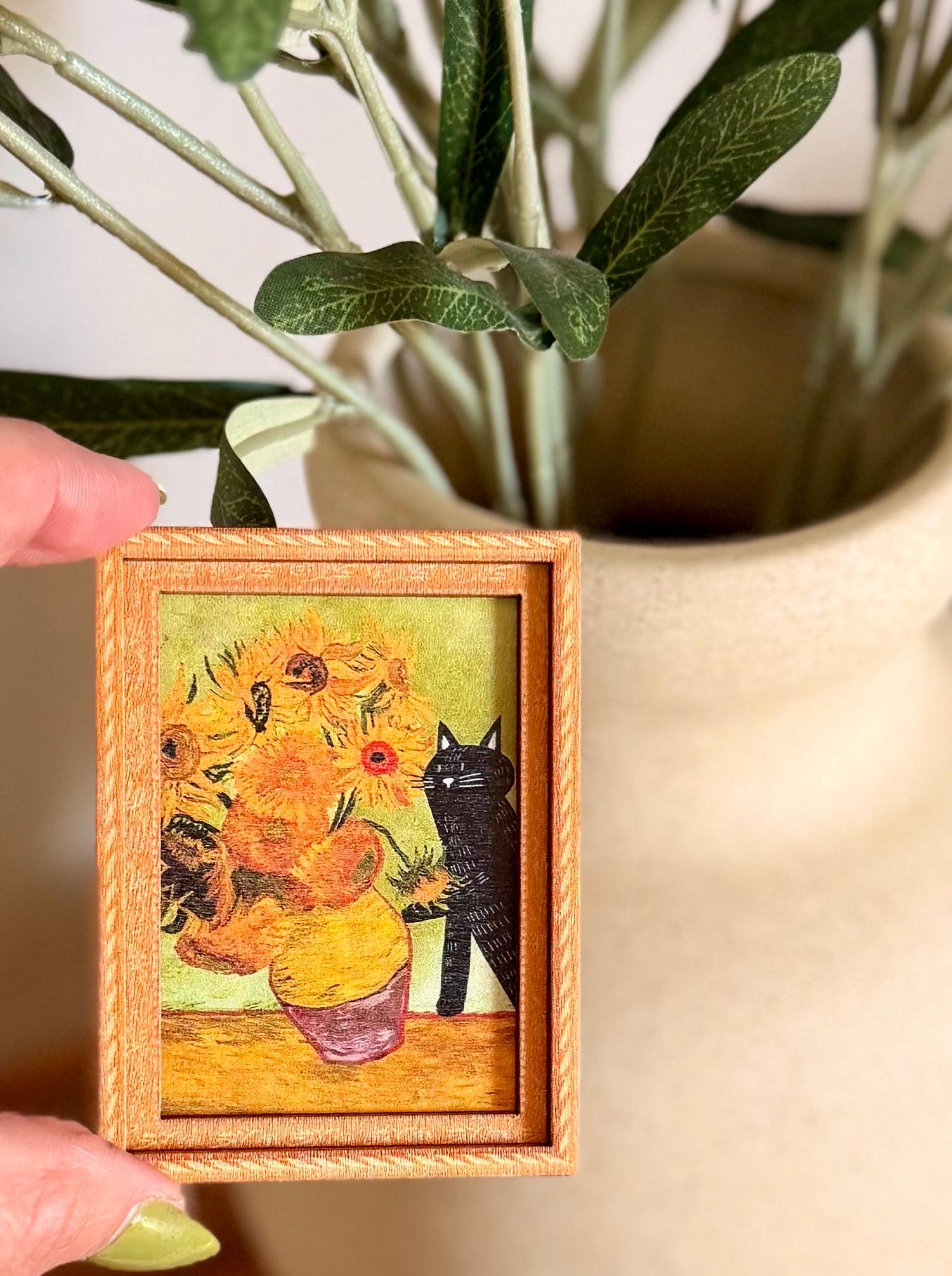 Decorative art framed cat and flowers fridge magnets