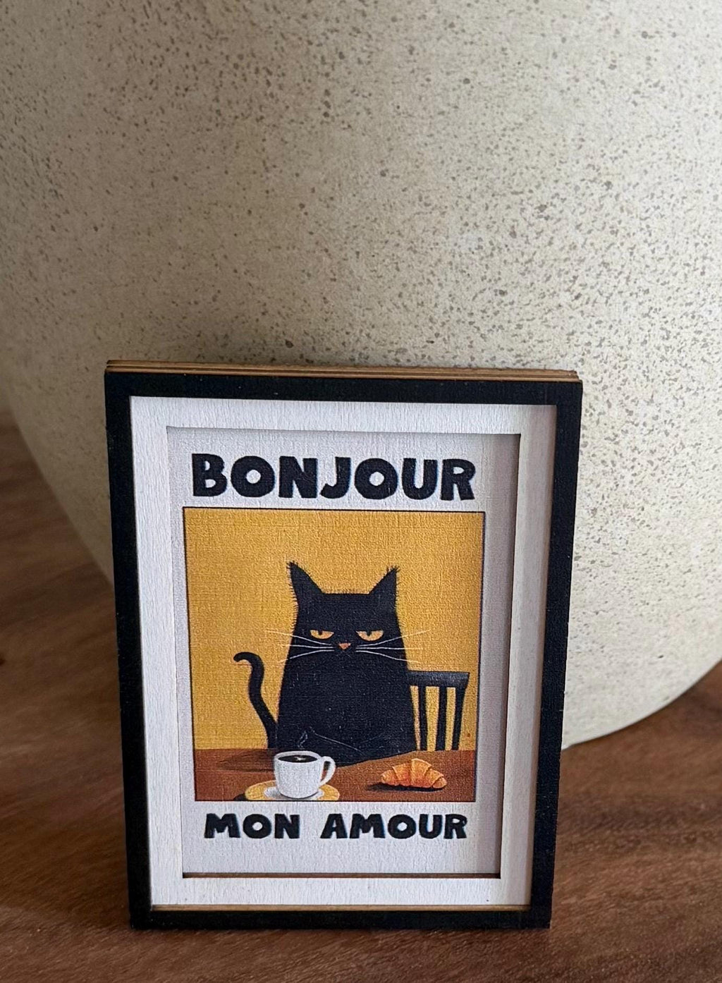 Decorative cat art Bonjour Mon Amour coffee- framed  magnets