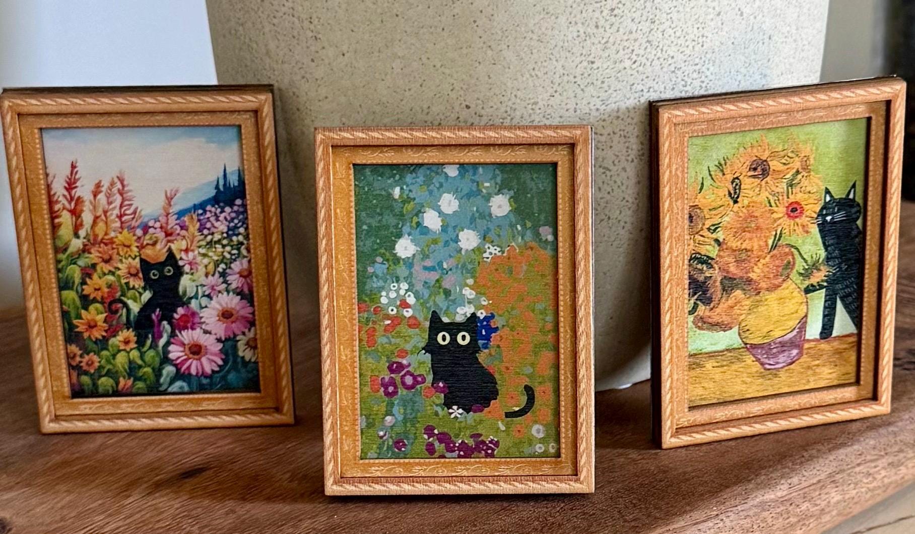 Decorative art framed cat and flowers fridge magnets