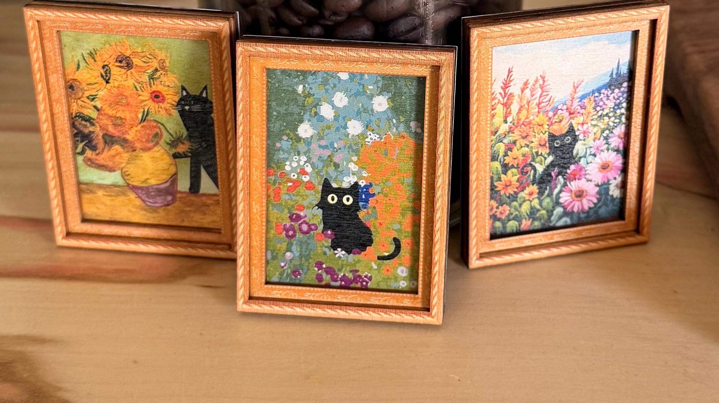 Decorative art framed cat and flowers fridge magnets