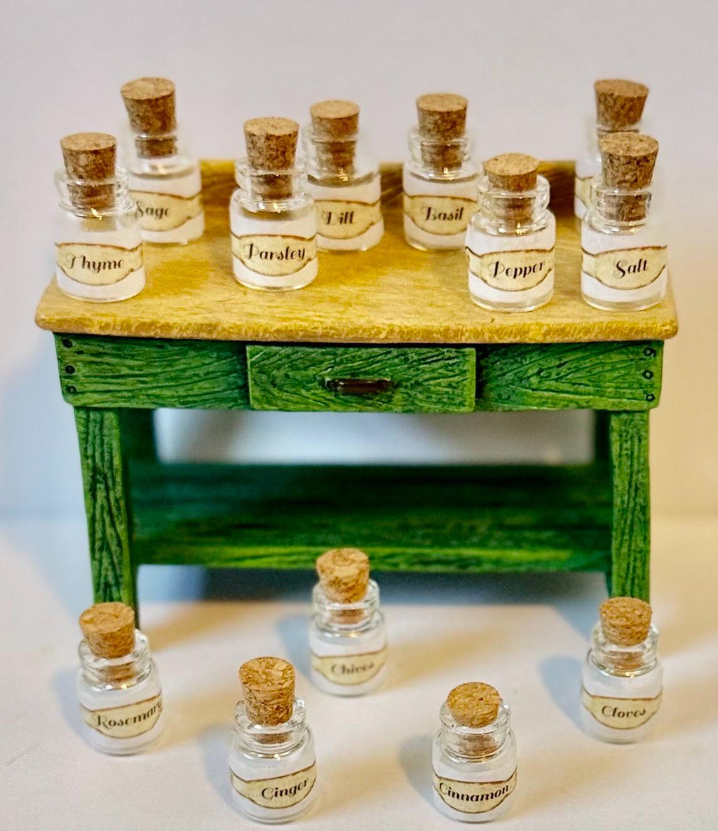 Miniature dollhouse spice jars-Vintage style
