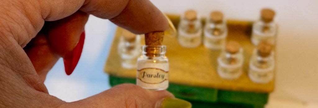 Miniature dollhouse spice jars-Vintage style