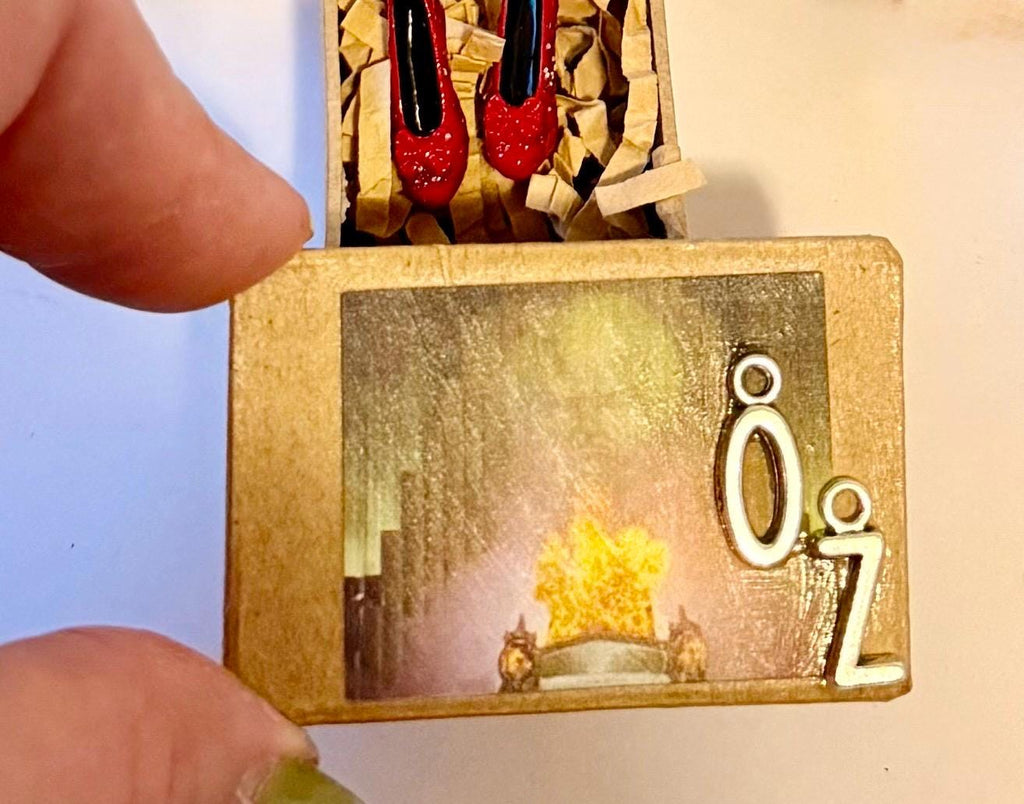Miniature vintage  Wizard of Oz  gift boxes with miniature Ruby Slippers