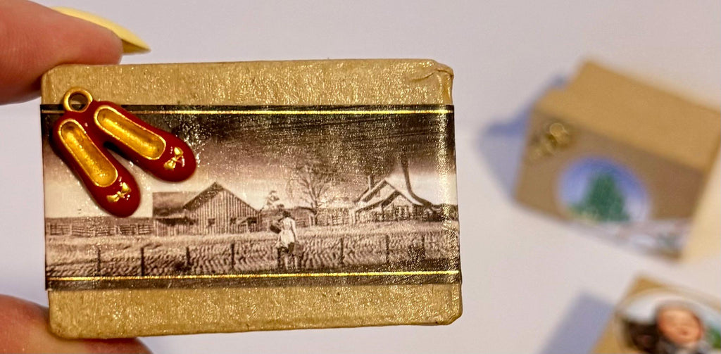 Miniature vintage  Wizard of Oz  gift boxes with miniature Ruby Slippers