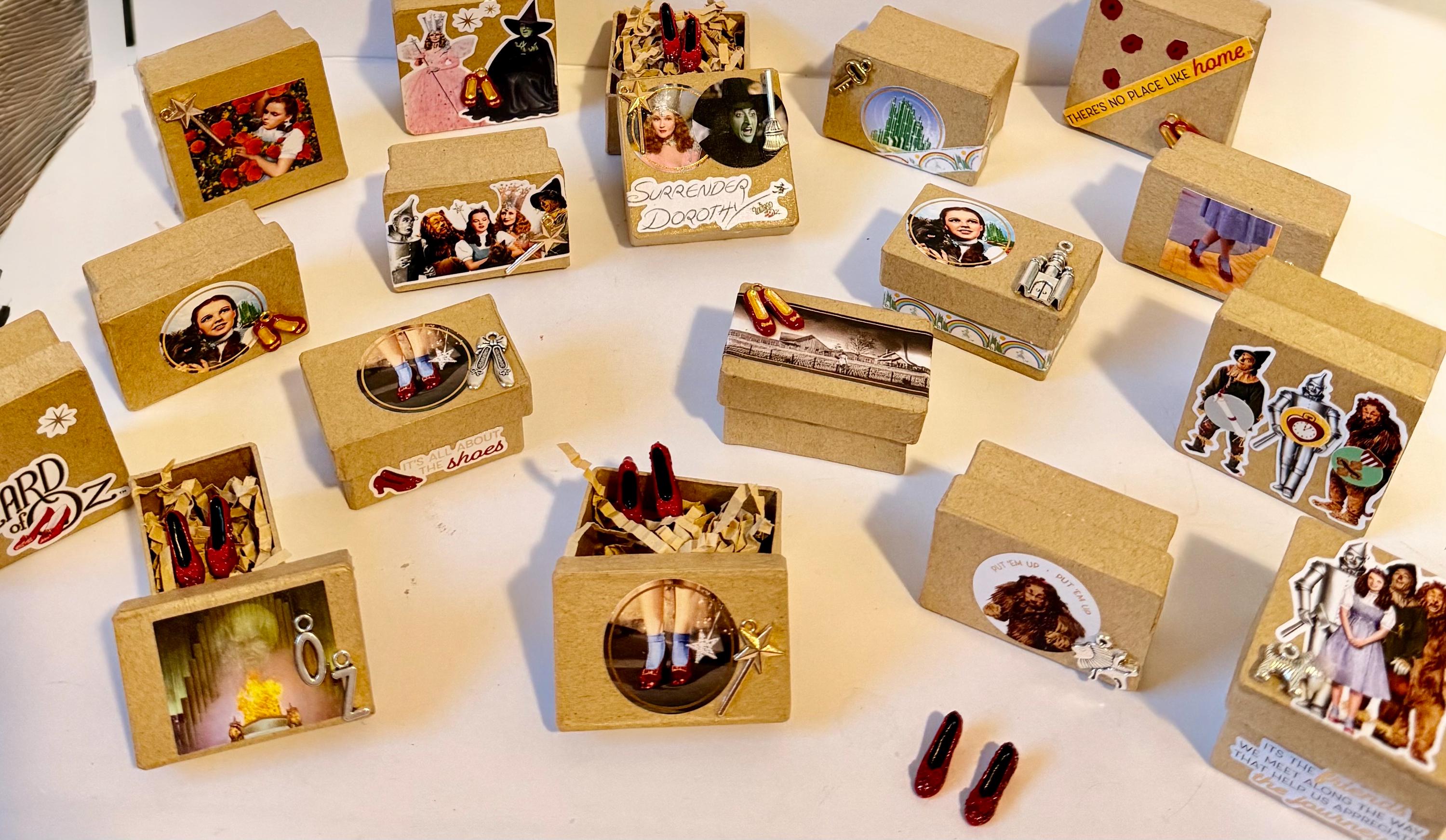 Miniature vintage  Wizard of Oz  gift boxes with miniature Ruby Slippers