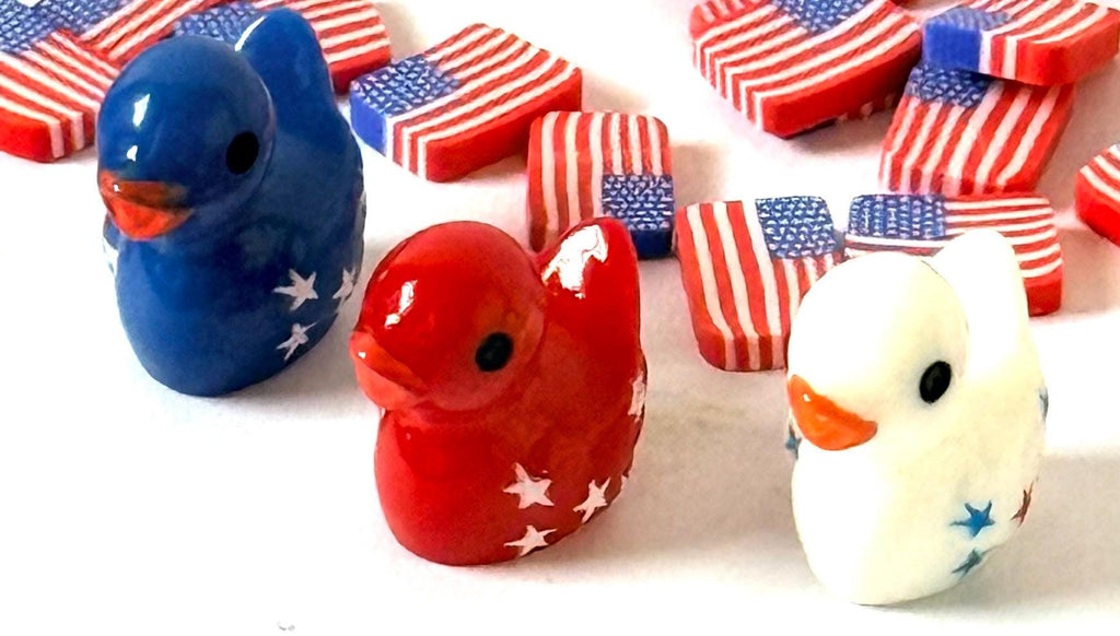 Miniature Patriotic America Ducks with stars