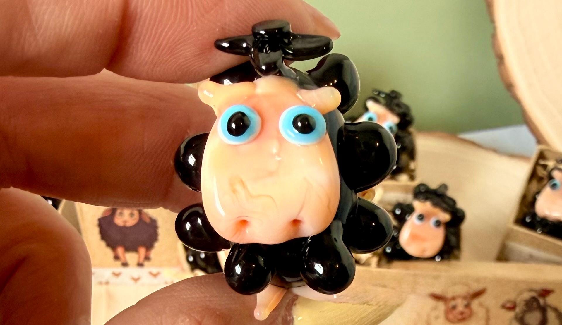 Glass Black Sheep Miniature Gift Box: Animated Character Decor