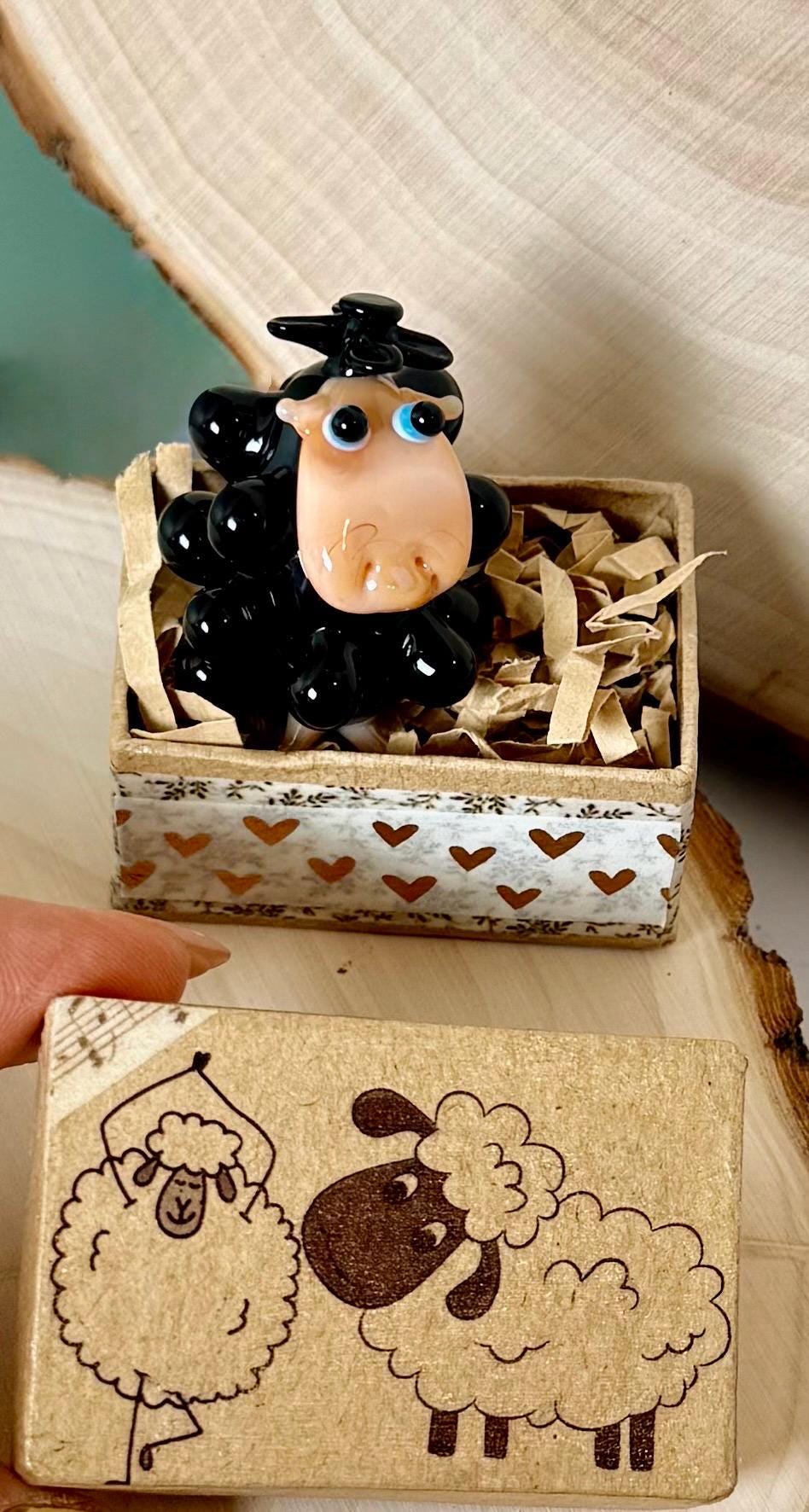 Glass Black Sheep Miniature Gift Box: Animated Character Decor