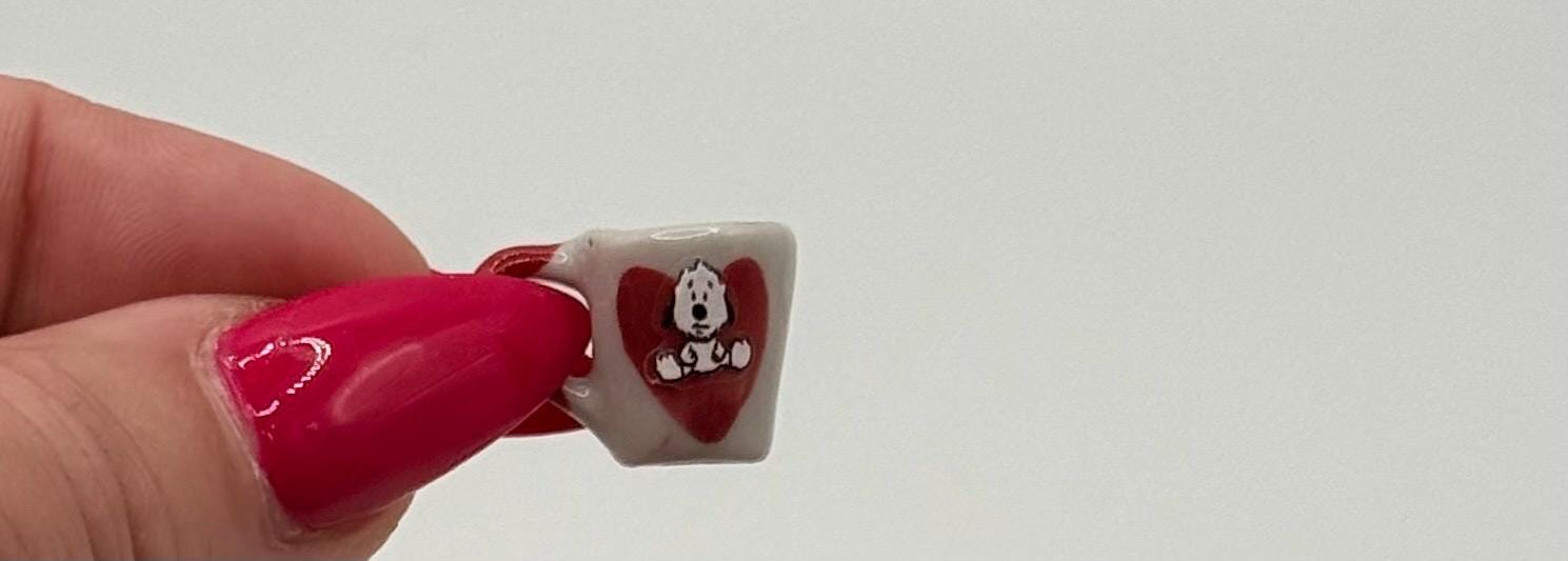 Miniature Heart Snoopy mugs- dollhouse scale