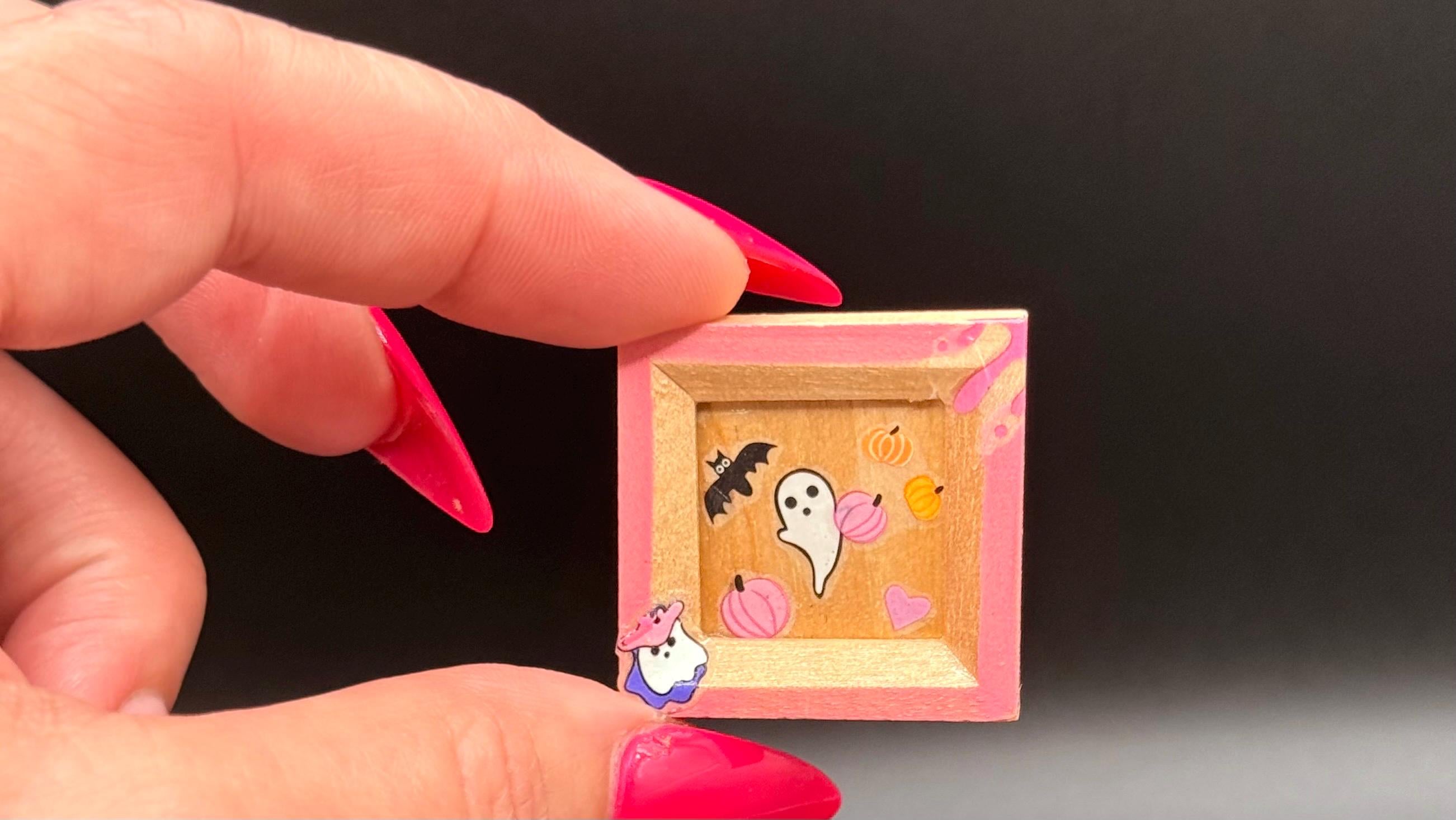 Miniature Decorated Halloween art frames-Ghosts, Pumpkins, skeletons, cats