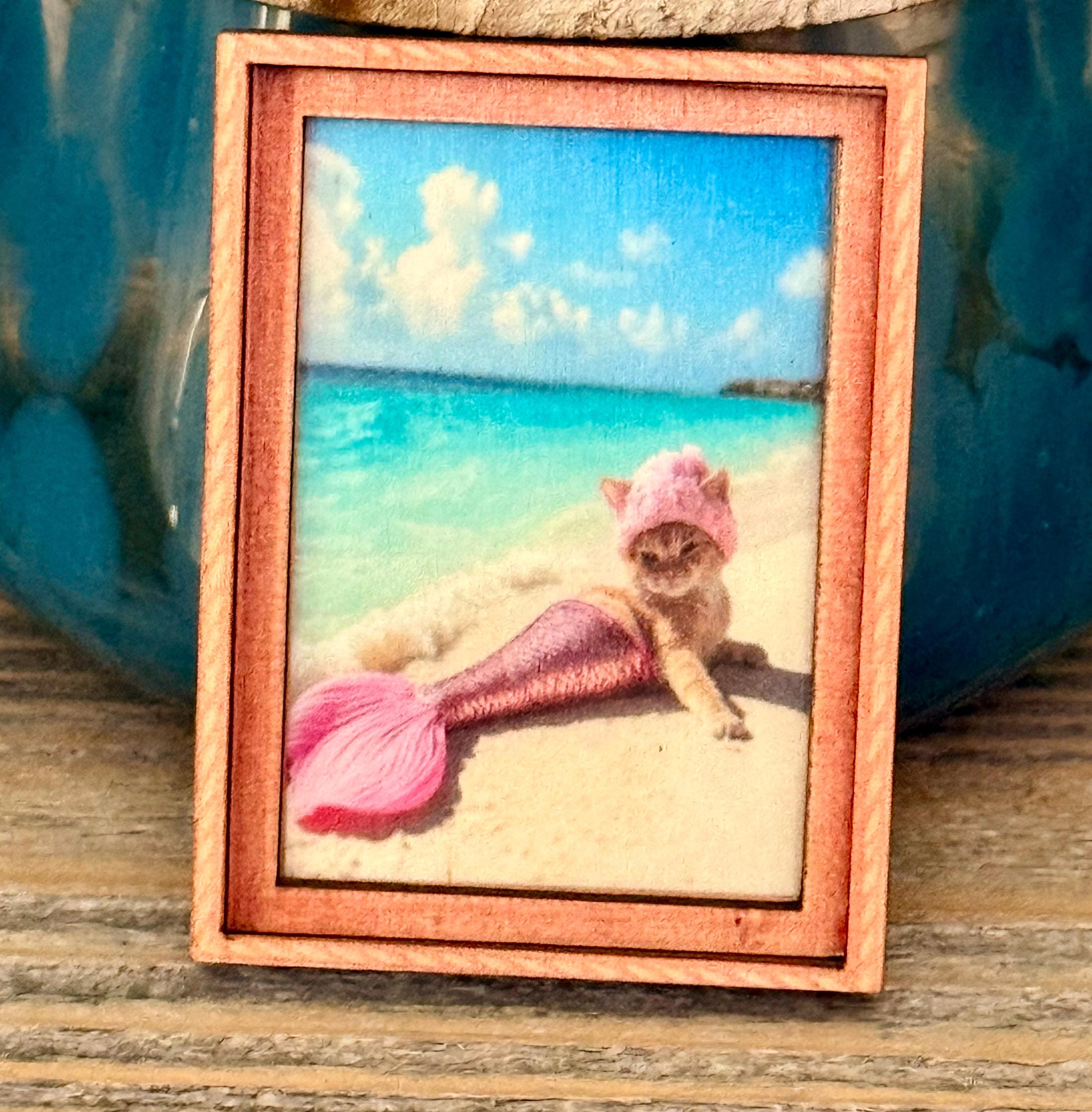 Decorative art framed cat fridge magnets-mermaid cat