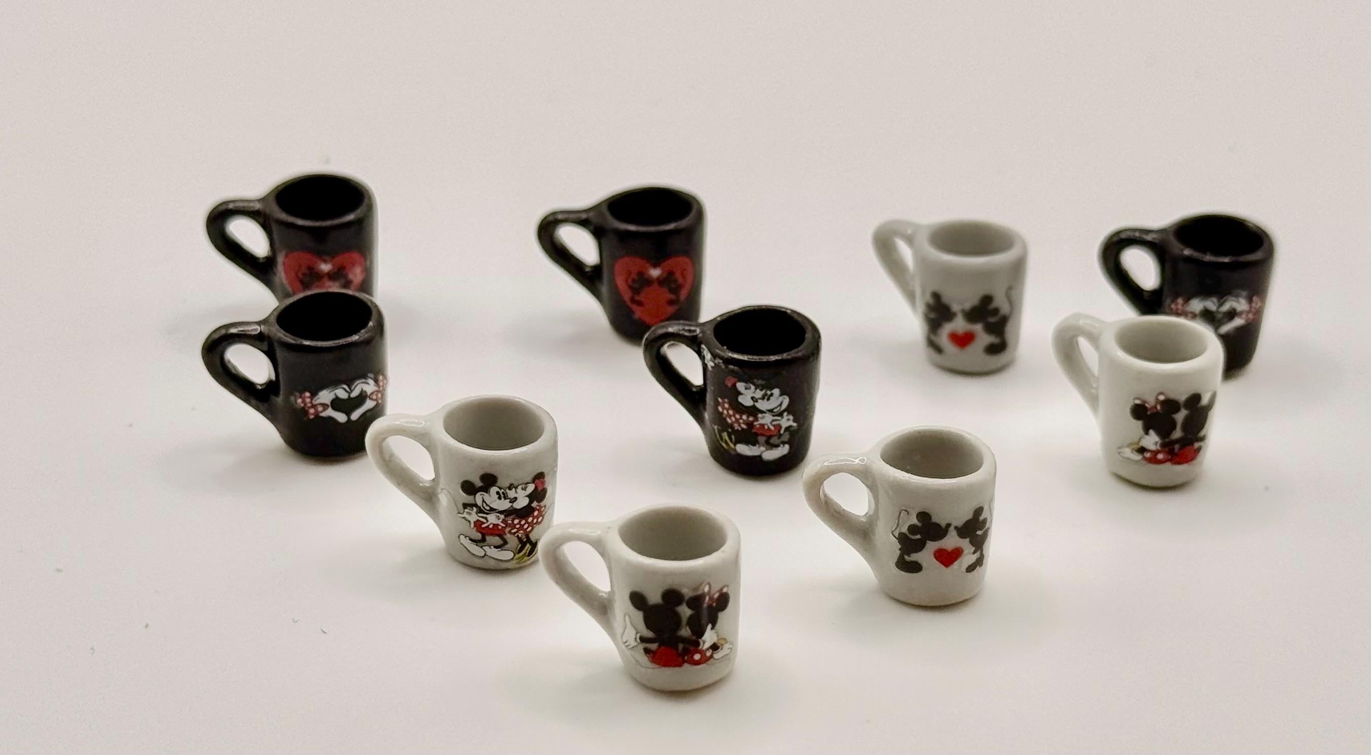 Miniature Mickey and Minnie Mouse coffee mugs