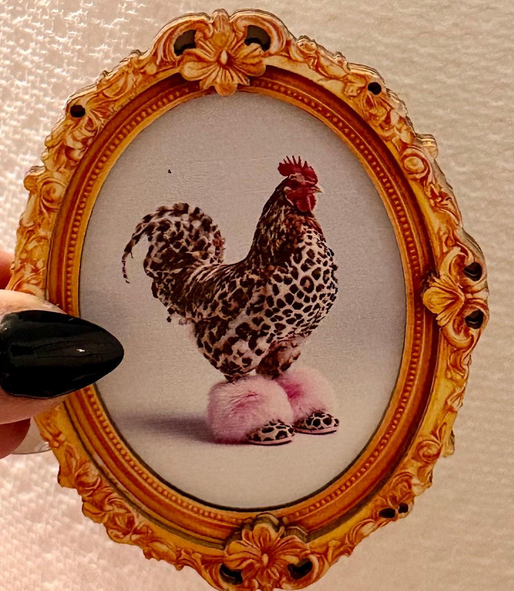 Decorative art framed magnets-chicken in leopard print