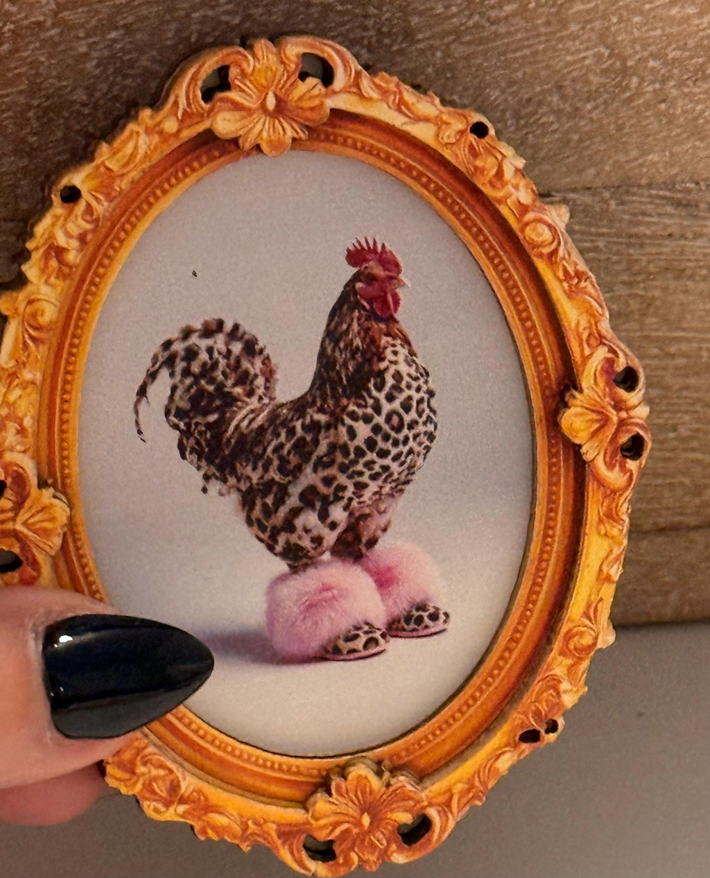Decorative art framed magnets-chicken in leopard print