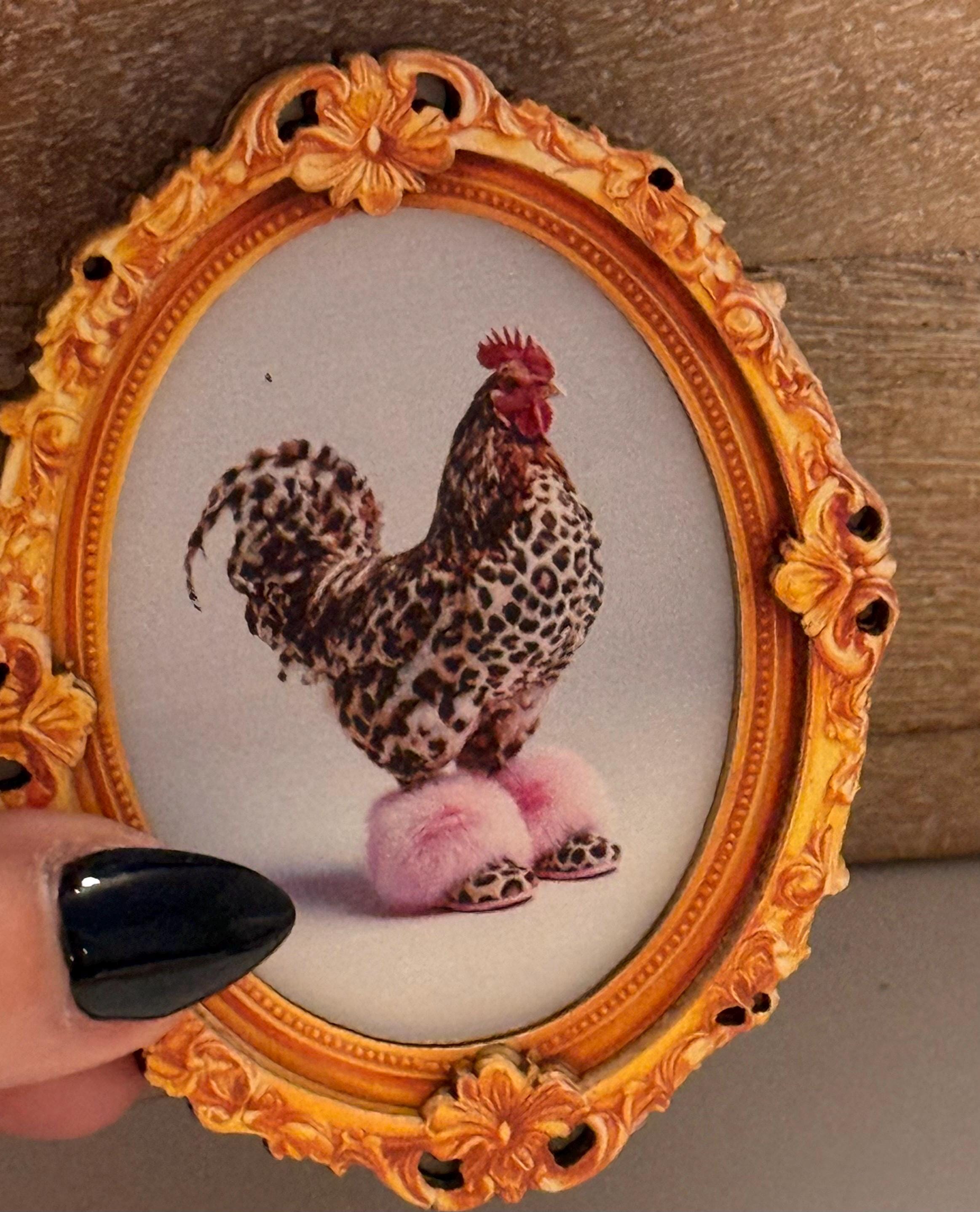 Decorative art framed magnets-chicken in leopard print