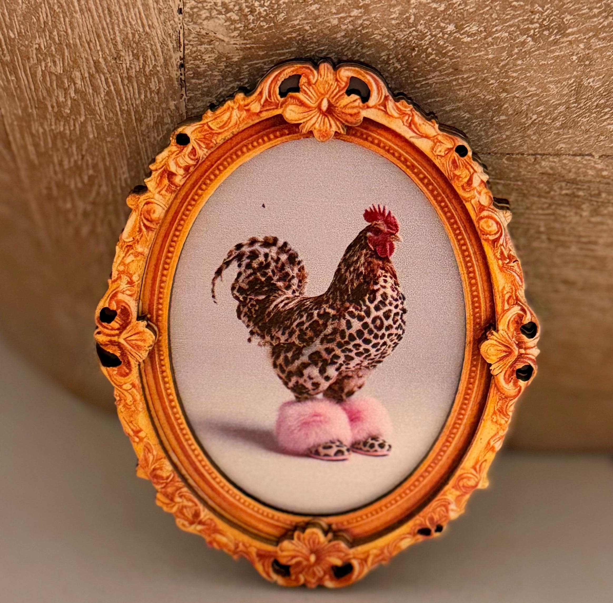 Decorative art framed magnets-chicken in leopard print