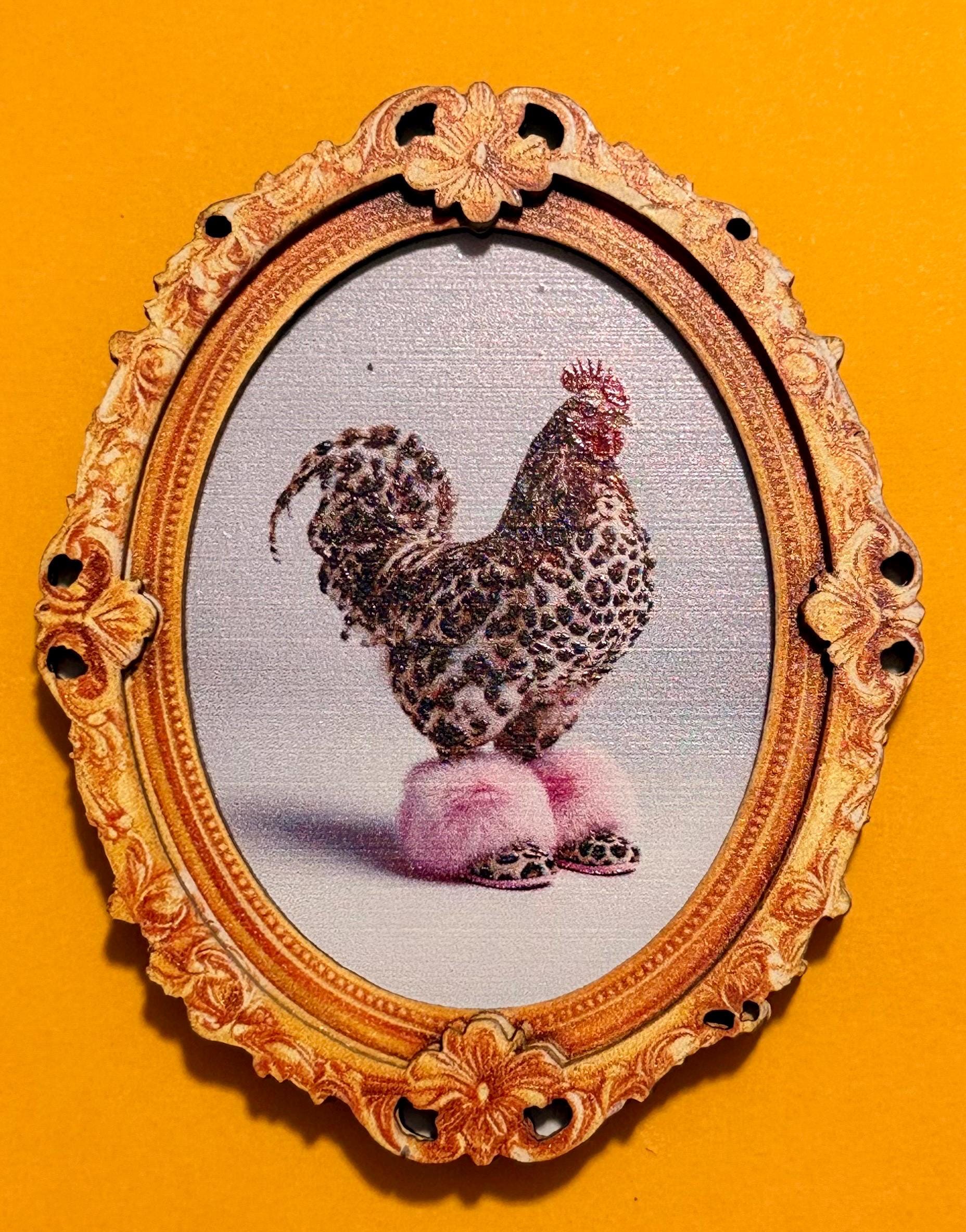 Decorative art framed magnets-chicken in leopard print