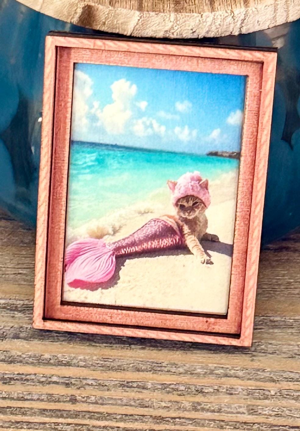 Decorative art framed cat fridge magnets-mermaid cat