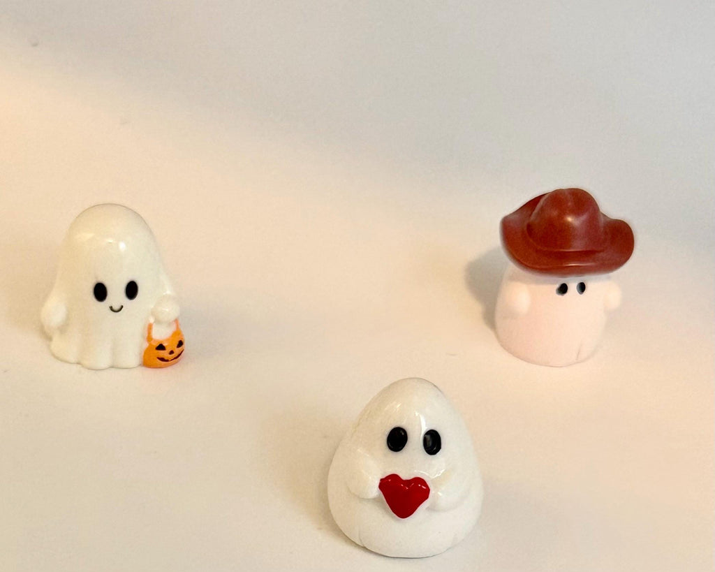 Miniature Ghost Figurines: Halloween Decor, Cowboy, Heart, Pumpkin Pail