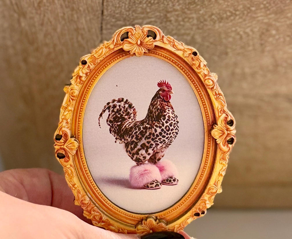 Decorative art framed magnets-chicken in leopard print