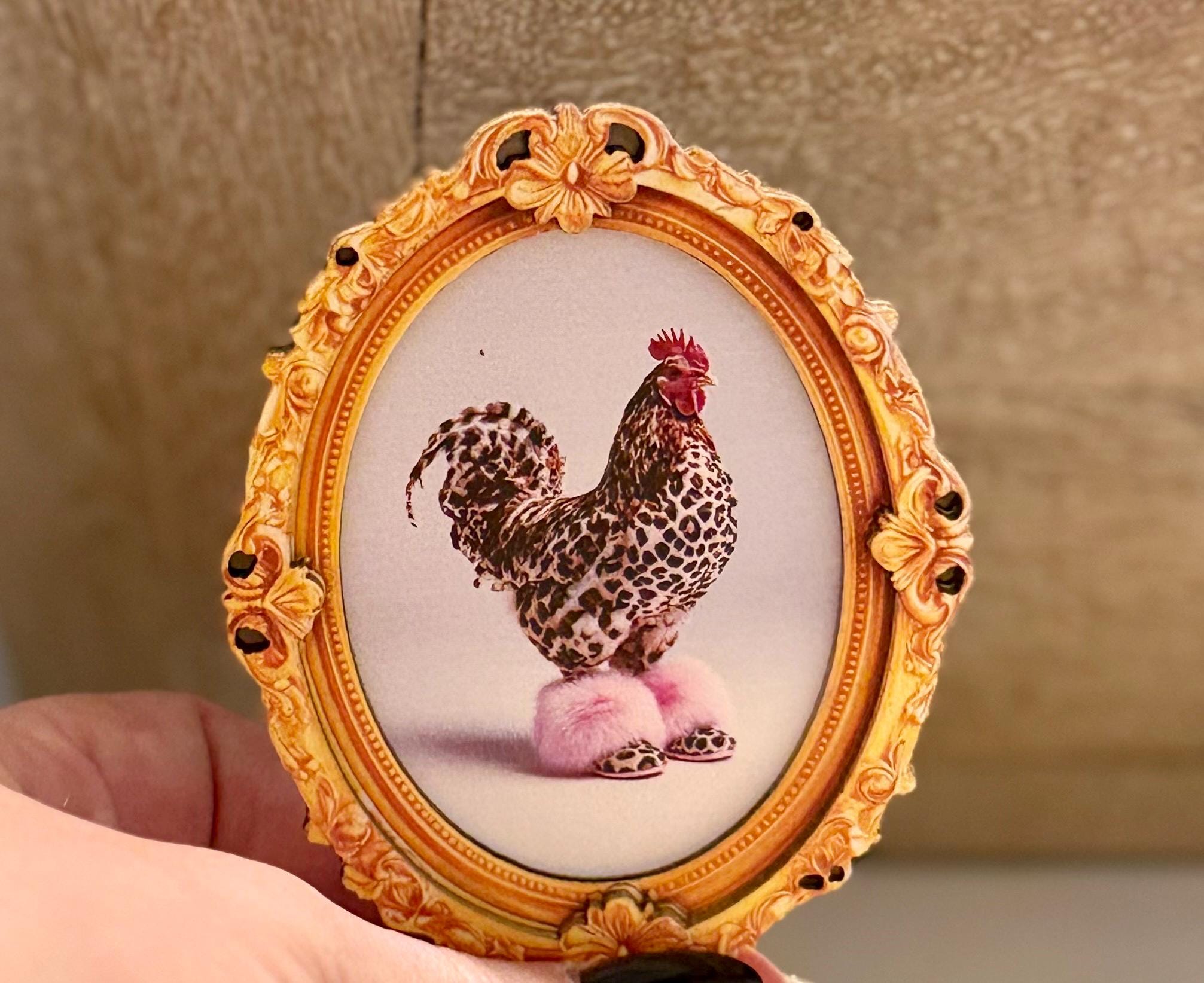 Decorative art framed magnets-chicken in leopard print