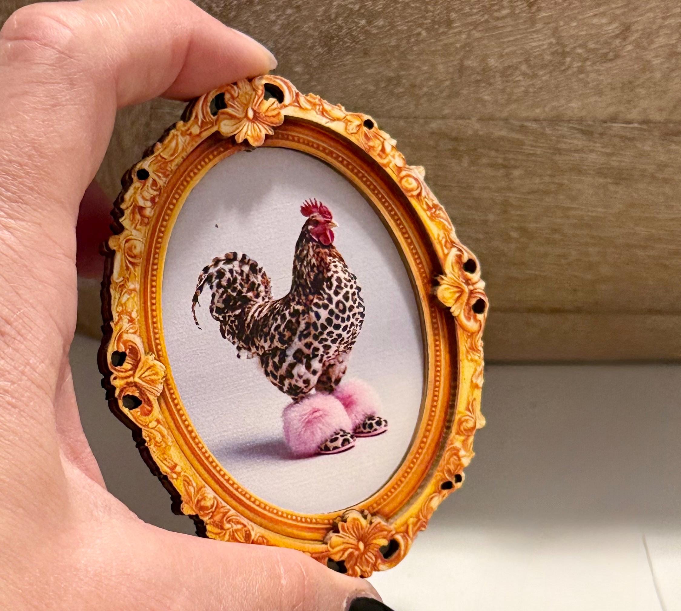 Decorative art framed magnets-chicken in leopard print